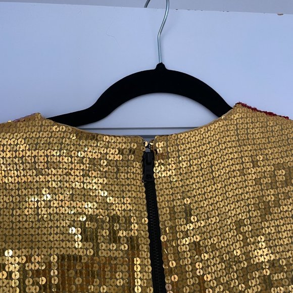 Alice + Olivia Blaze Colorblock Sequin Mini Dress Puff Sleeve Wrap Fit and Flare - Picture 12 of 12